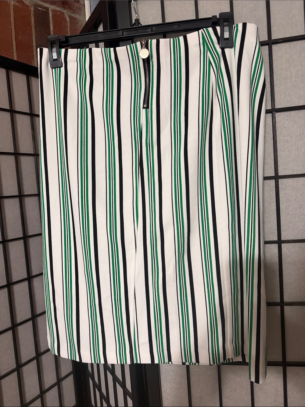 Striped Green & Black Pencil Skirt, L